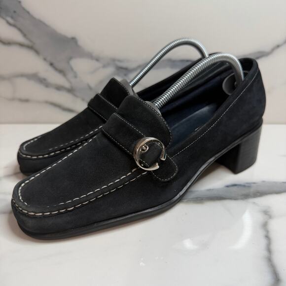 Aerosoles Women's Black Leather Career Leader Heeled Loafers Sz 8 Minimalist - Picture 3 of 7